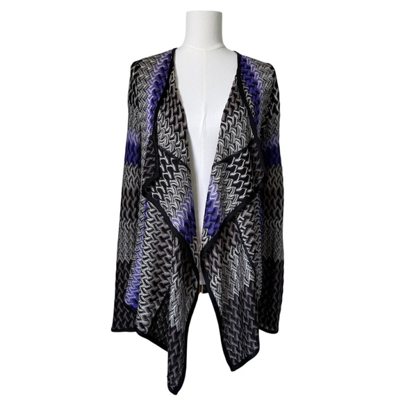 Chico's Sweaters - CHICO’S | Black, White, Purple Waterfall Cardigan Sz S